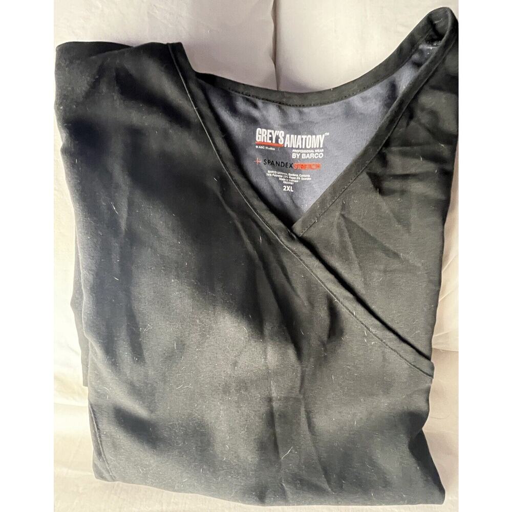 Grey's Anatomy By Barco Black Spandex Stretch Back Scrub Top 2XL Vneck Utility!